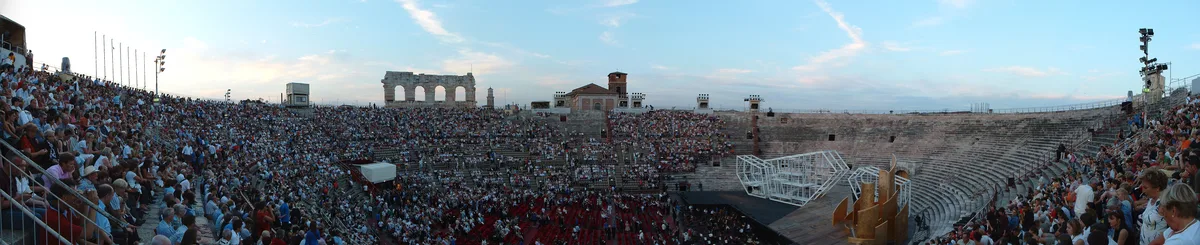 The interior stone tiers of the Arena di Verona amphitheatre